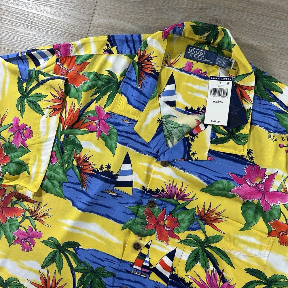 NWT Polo Ralph Lauren Men's 3XB B&T Tropical Print Viscose Button Up Camp Shirt